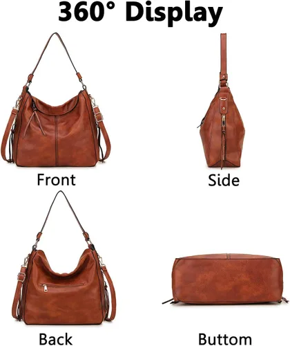 Vista 7 de VONXURY - Bolso de mano de piel sintética para mujer bolso de hombro grande con bolsillos laterales para trabajo y viajes
