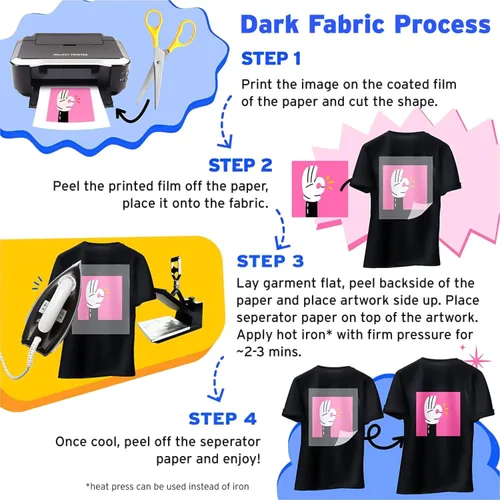 Vista 5 de Printers Jack - Papel termotransferible para tela oscura y clara, paquete de 10 hojas para tela oscura + 10 hojas para tela clara, papel
