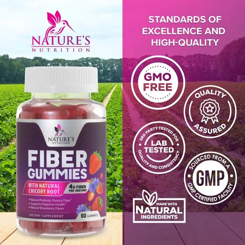 Vista 4 de Gomitas de fibra para adultos – Fibra soluble 0.14 oz por porción – Suplemento de fibra prebiótica a base de plantas para salud digestiva, salud