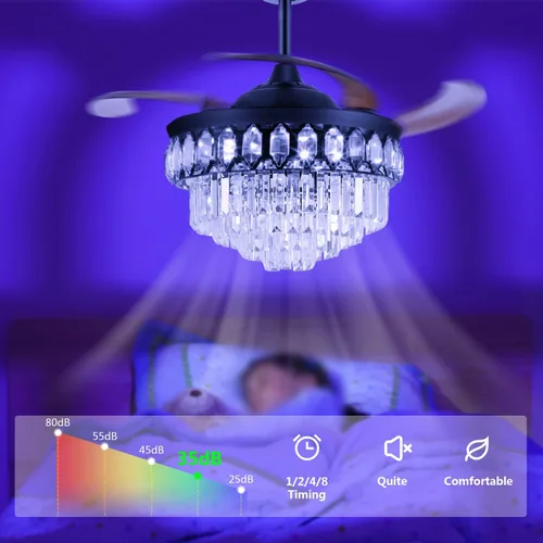 Vista 8 de Ventilador de techo de cristal de 42 pulgadas con aspas retráctiles LED con las cuchillas retráctiles de las luces LED de la lámpara teledirigida
