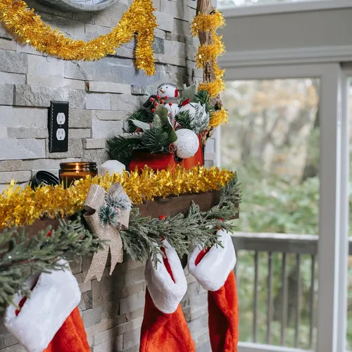 Vista 5 de [Usado] CANREVEL 4 Piezas 26.2 Pies Guirnalda de Navidad de Espumillón Metálico Brillante Trenzado Decoraciones Colgantes para Árbol de Navidad