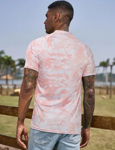 Vista 4 de TAPULCO Camisas de golf sin cuello para hombre, manga corta, ajuste seco, elásticas, informales, transpirables, ligeras