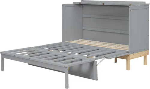 Vista 5 de Cama Murphy de tamaño Queen, cama de madera con patas, gris