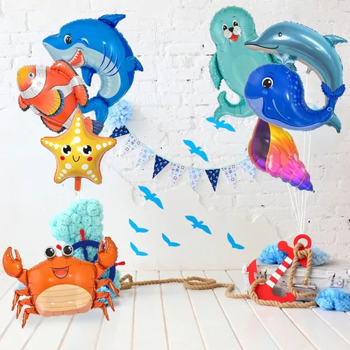 Vista 4 de 8 globos de animales marinos bajo el mar decoración de fiesta