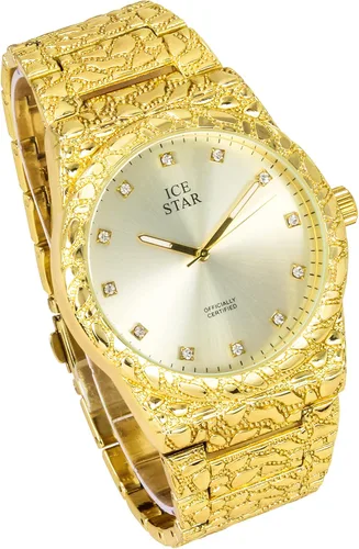 Vista 2 de Men's Luxury 45mm Nugget Design Watch with Diamond Accent Dial - Adjustable Band - Quartz Movement - Exquisite 14k Gold & Silver Finish - Available