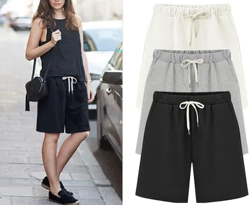Vista 5 de Bermudas de punto con cordón para mujer, estilo casual, cintura elástica.