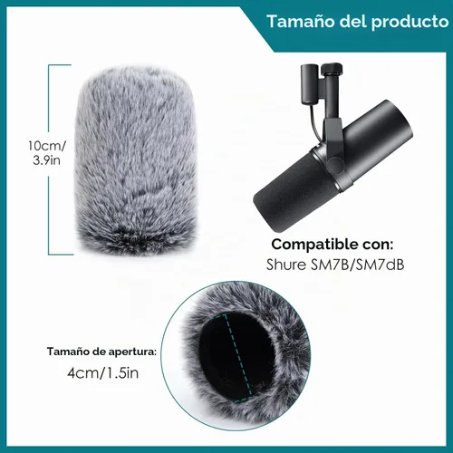 Vista 4 de YOUSHARES SM7B - Filtro pop para micrófono Shure, protector peludo compatible con Shure SM7B, micrófono vocal dinámico SM7dB (gris)