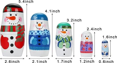 Vista 3 de 5 muñecas de anidación rusas de madera hechas a mano, muñecos de nieve para anidar, muñecas Matryoshka para regalo de cumpleaños de Navidad