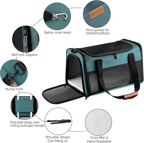 Vista 4 de Transportín para Gatos - Transportín Portátil Plegable para Perros y Mascotas, Bolsa para Mascotas de Lados Suaves hasta 15 Libras, Transportín