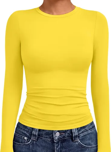 Vista 17 de AUTOMET - Camisetas ombligueras de manga larga para mujer, básicas, de compresión, para salir, otoño, ropa de moda del año 2000 Blanco