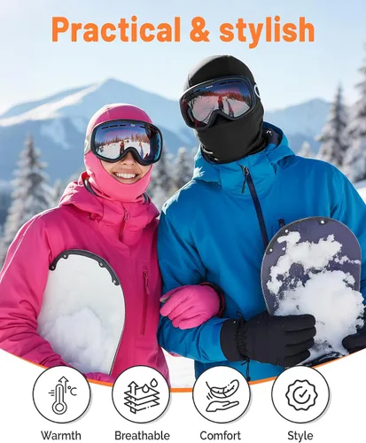 Vista 7 de GXCROR Pasamontañas de esquí para hombres y mujeres, máscara facial de invierno para clima frío, resistente al viento, térmica, motocicleta