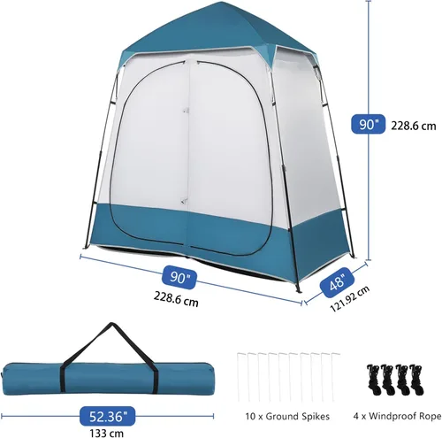 Vista 3 de Tienda de campaña desplegable para ducha de 2 habitaciones, 7.5 pies, tienda de campaña para vestuario con suelo y bolsa de transporte, toldo
