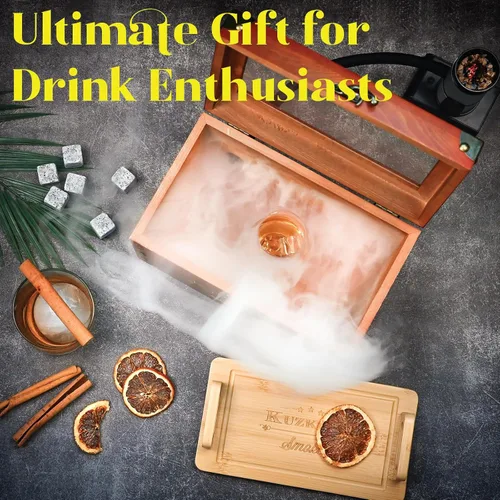 Vista 4 de Kit para ahumar cócteles - Kit ahumador para whisky con pistola ahumadora, caja ahumadora, astillas de madera de 6 sabores con piedras para whisky