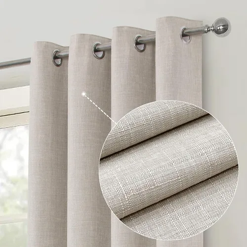 Vista 9 de always4u Cortinas 100% opacas con textura de lino, tejido casual, cortinas con aislamiento térmico para sala de estar, dormitorio, 2 paneles, beige