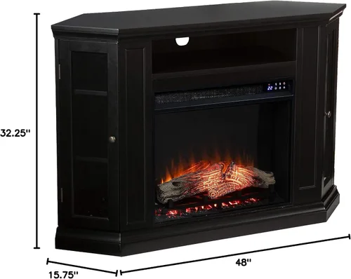 Vista 10 de SEI Furniture Claremont Corner - Chimenea eléctrica convertible con almacenamiento, color negro