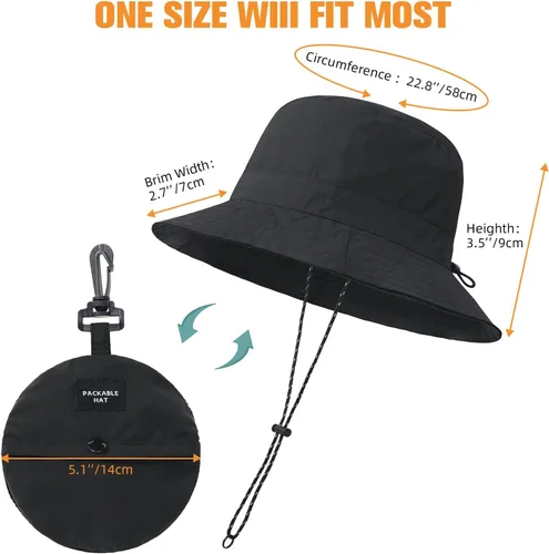 Vista 5 de Sombrero de pescador para mujeres y hombres, impermeable, de ala ancha, plegable, Boonie, safari, pesca, senderismo, playa, sombreros