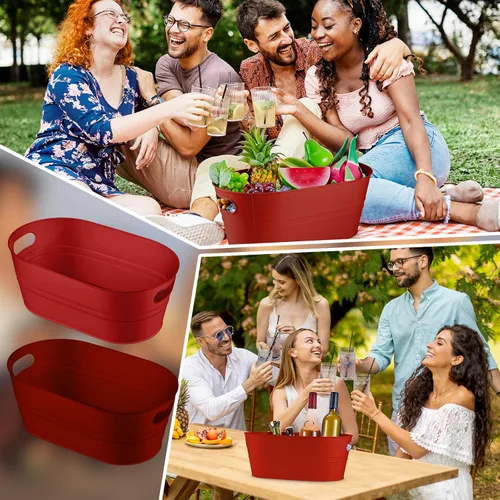Vista 7 de Tessco - 4 tinas de metal galvanizado de 4 galones, cubos de hielo grandes para fiestas, bebidas, recipientes de lata, champán, cóctel, enfriador