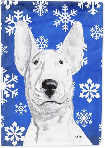 Vista 314 de Caroline's Treasures SC9374GF Bulldog English Snow flakes Holiday Garden Flag Buzón Bandera decorativa para patio exterior, patio, obras de arte