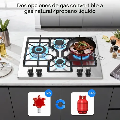 Vista 5 de Estufa de gas de 24 pulgadas, estufa de propano integrada con 4 quemadores, estufa de acero inoxidable convertible de NG/LPG con protección