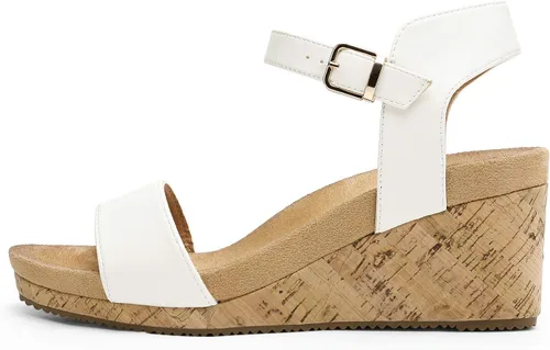 Vista 3 de DREAM PAIRS Sandalias de cuña con plataforma y hebilla de punta abierta para mujer