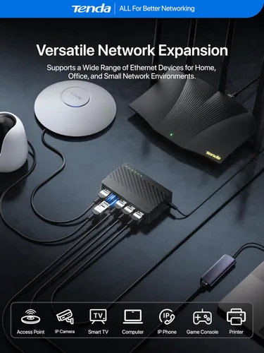 Vista 12 de Tenda Conmutador Gigabit Ethernet de 5 puertos, divisor Ethernet de escritorio, concentrador de conmutador de red no administrado, Plug & Play