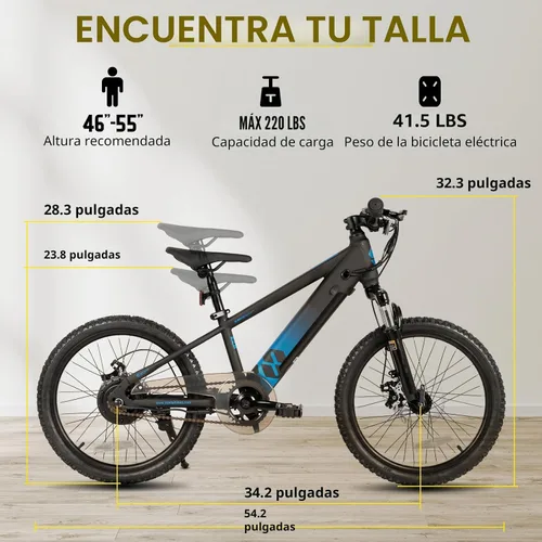 Vista 5 de JOYSTAR Bicicleta eléctrica de 20" 24" para niños, niñas, adolescentes a partir de 7 años Negro