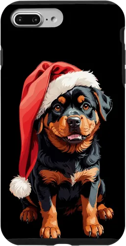 Vista 9 de iPhone 15 Divertido Rottweiler Navidad lindo cachorro con sombrero de Navidad caso