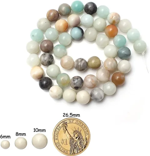 Vista 2 de 60 cuentas de piedra natural de 15⁄64 pulgadas (6 mm) con cuentas de amazonita pulidas, cuentas sueltas redondas de piedra natural con poder
