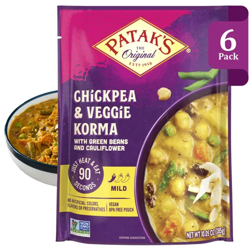 Vista 13 de Patak's Garbanzos con Mantequilla y Vegetales, 10.05 Oz (Paquete de 1) Curry Suave con Garbanzos, Espinaca, Zanahorias, Comidas Vegetarianas Listas