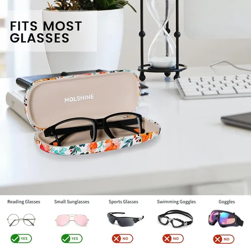 Vista 3 de molshine Estuche rígido de piel sintética para gafas, estuche portátil de viaje para hombres, mujeres, niñas, viajes, estudio, trabajo