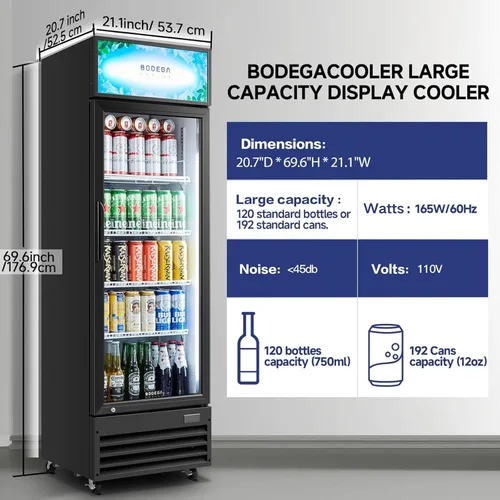 Vista 2 de Refrigerador y enfriador de bebidas comercial BODEGA BODEGACOOLER, refrigerador comercial para mercancía con luz LED suave, estantes ajustables