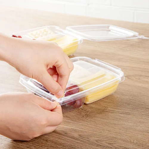 Vista 5 de Restaurantware Tamper Tek - Recipientes rectangulares para llevar de 11 onzas, 100 recipientes duraderos de plástico transparente congelable a