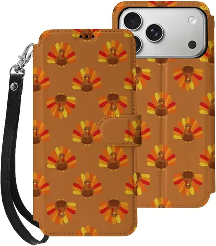 Vista 23 de SWEET TANG Compatible with iPhone 17 Pro Wallet Case Women PU Leather Shockproof Protective Folio Flip Cover (Cute Thanksgiving Turkey Maple Leaf)