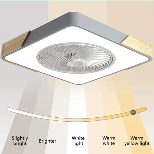 Vista 3 de Ventilador de techo con luz y control remoto, aspas invisibles silenciosas, lámpara de techo moderna regulable para dormitorio, sala de estar, gris