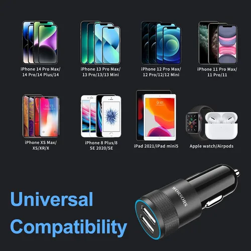 Vista 7 de [Certificado Apple MFi] Cargador rápido para automóvil, adaptador de corriente de carga rápida USB 4.8A dual con 2 cables Lightning Carplay de 3
