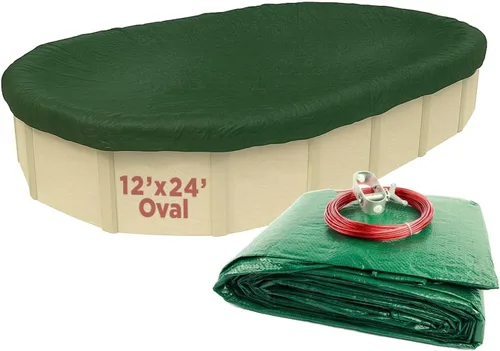 Vista 24 de Buffalo Blizzard Ripstopper - Cubierta redonda de invierno para piscina de 12 pies, cubierta verde resistente para cerrar piscinas sobre el suelo