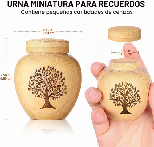 Vista 2 de Pequeños Juegos de Urnas para Cenizas Humanas, Conjunto de 1, Mini Urnas para Cenizas Hechas de Bambú con Patrón de Árbol de la Vida Grabado, Mini