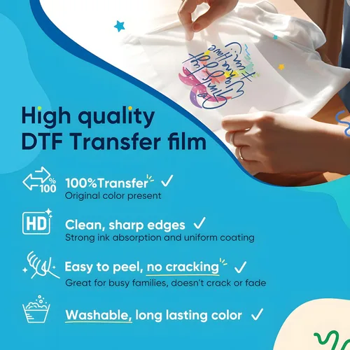 Vista 2 de NGOODIEZ Hojas de película de transferencia DTF A4 de 8.5 x 11 pulgadas, 25 hojas, papel DTF prémium para impresora DTF, revestimiento brillante