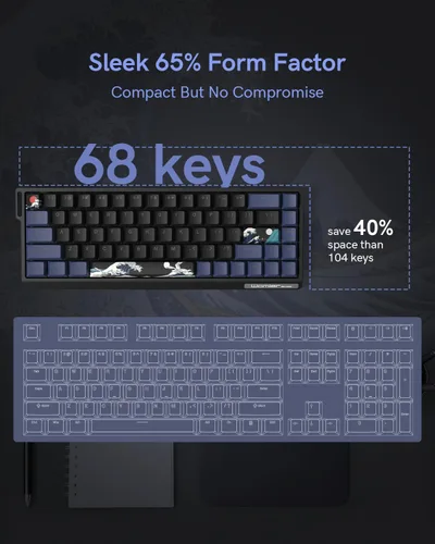 Vista 5 de SK68 - Teclado para juegos al 65%, mini teclado retroiluminado con cable con enchufe 100% intercambiable en caliente, 68 teclas, teclado con cable