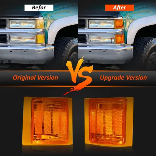 Vista 4 de Bestview - Conjunto de luz de giro frontal, luz de esquina, reflector de marca lateral superior e inferior, carcasa cromada, lente ámbar compatible
