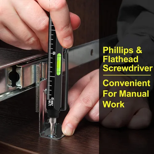 Vista 5 de Juego de bolígrafos multiherramienta 11 en 1 con LED, lápiz capacitivo, nivel, destornillador, cabeza plana, regla, regalos para hombres, él, papá
