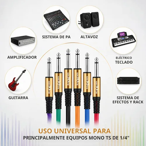 Vista 4 de Cable de guitarra de 3 pies, paquete de 4 colores recto a recto 4-Multicolor