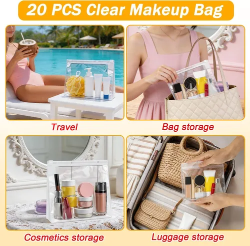 Vista 4 de Arroyner Mini bolsa de maquillaje transparente, 15 piezas, pequeñas bolsas de cosméticos de plástico transparente con cremallera, bolsa