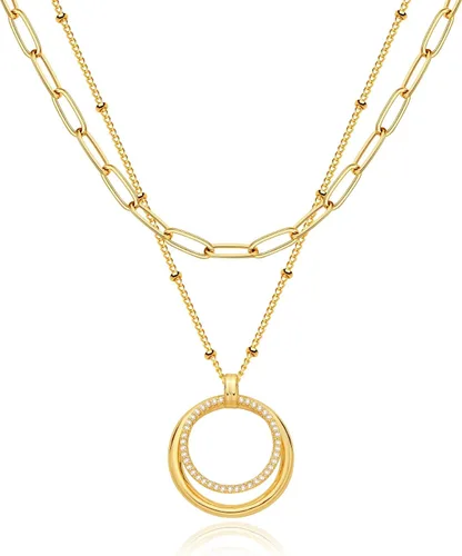 Vista 26 de Fettero - Collar con dije de oro, gargantilla en capas con moneda abierta, círculo de karma completo, luna creciente nueva, 14K oro chapado