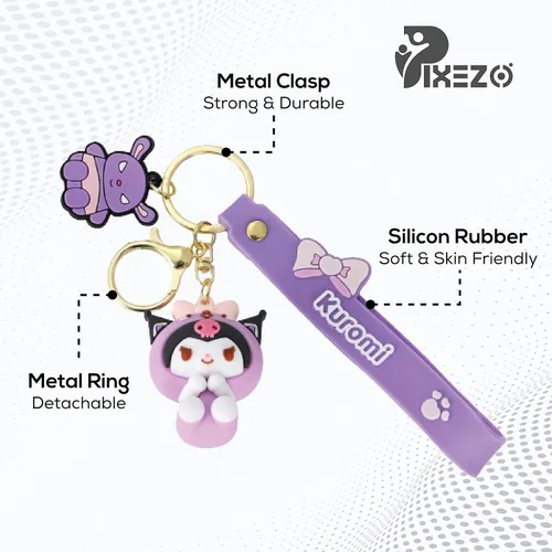 Vista 2 de PIXEZO Bonito llavero de regalo Llavero de anime Kawaii con dije de gatito de dibujos animados, llavero para llavero de coche para niñas y mujeres