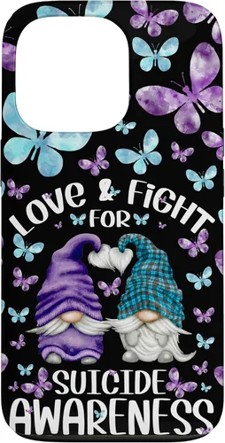Vista 10 de iPhone 16 Purple Gnome With Cute Butterfly Pattern Suicide Awareness Case