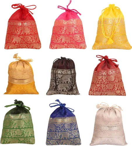 Vista 45 de Touchstone Drawstring Bags Indian Handcrafted Pouches Potli for Gifts Elefante_Multicolor (paquete de 20)