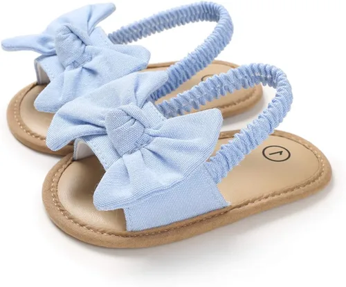 Vista 5 de COSANKIM Sandalias de verano para bebés y niñas con suela suave de flores, zapatos de vestir para cuna, recién nacidos, para recién nacidos