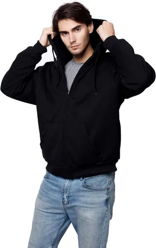 Vista 5 de ZITY - Sudadera de invierno con capucha y cremallera para hombre, chaqueta abrigada de vellón, con forro de Sherpa