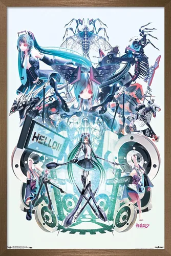 Vista 15 de Trends International Hatsune Miku - Póster de pared Hello, 14.725 x 22.375 pulgadas, versión con marco de madera tipo granero